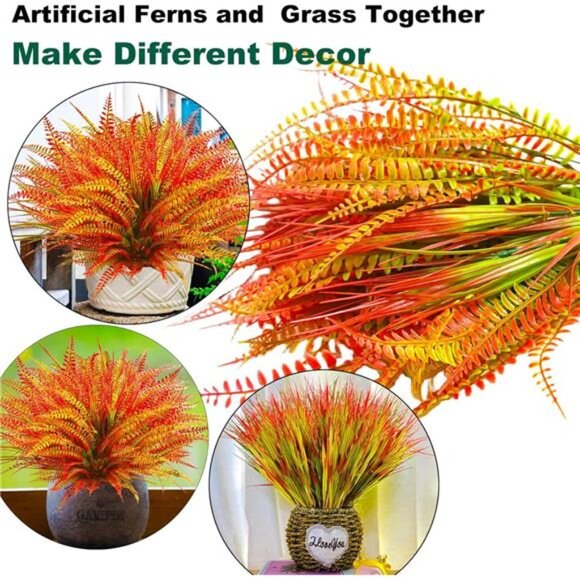 22-Piece Artificial Outdoor Plants Set: UV-Resistant Fake Ferns & Fall Flowers - Picture 7 of 8